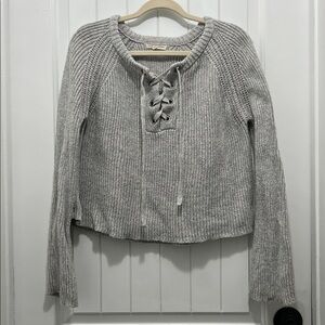 La Hearts Light Gray Knit Cotton blend Sweater with Tie Front Size M